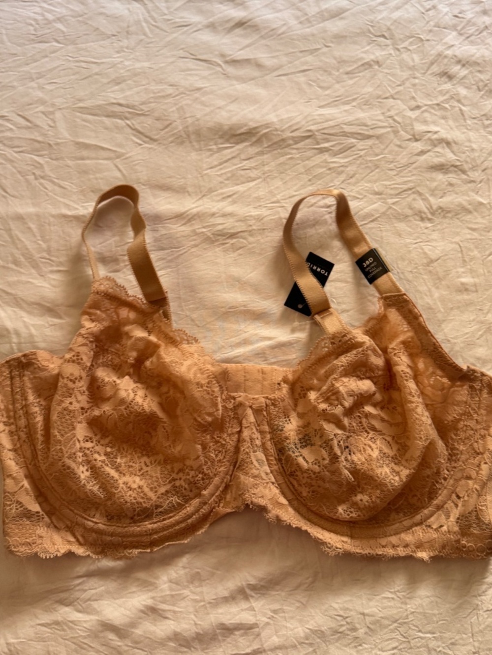 NWT 38D Torrid NUDE Full-Coverage Unlined Lace Straight Back Bra - Picture 3 of 5